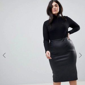 ASOS DESIGN Curve leather look midi skirt